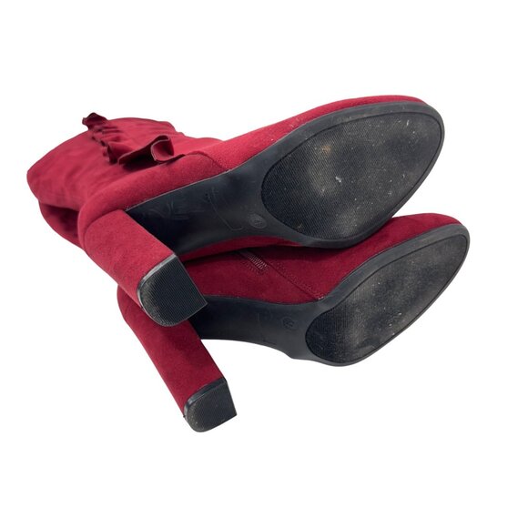 Journee Collection Women Red Knee-High Heeled Boots With Ruffle Detail Size 9 - Picture 5 of 15